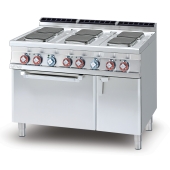 Electric range - N. 6 square plates Traditional electric oven cm. 67x55x34h, temp: 50÷300°C, with 1 grid cm.65x53 GN2/1 - Neutral cabinet with door (included 1 Head end filler strip mod.TPA-7)