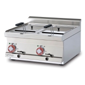 Fryer threephase - Tank capacity 10+10 Lst.  cm. 22x35x23h - Sieve and lid for pan - N. 2 baskets cm. 20x30x10h - Production 20 kg/hr