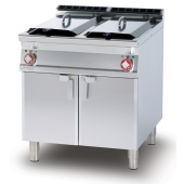 Fryer threephase 13+13 lts - 2 pans cm. 24x35x38h 2 baskets cm. 21x30x12h. 2 sieve and lids for pan. 2 drip trays with sieves. Production: 20 kg/h (included 1 Head end filler strip mod.TPA-7)