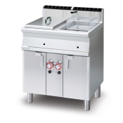 Gas Fryer 18+18 lts - 2 pans cm. 33x38x38h 2 baskets cm. 30x33x12h. 2 sieve and lids for pan. 2 drip trays with sieves. Production: 30 kg/h (included both Heads end filler strip)