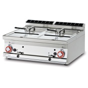 Gas Fryer 13+13 lts - 2 pans cm. 31,5x34,5x22,5h 2 baskets cm. 28x29x10h - 2 sieves and lids for pan Production: 20 kg/h (included 1 Head end filler strip mod.TPA-7)