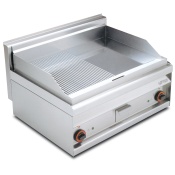 Electric Fry-top 1/2 grooved + 1/2 smooth, plate cm.75,5x55 - 2 cooking areas