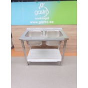 Stainless steel sink table 100x60x85cm, 2 bowls