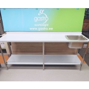 Stainless steel sink table 200x65x90cm, right