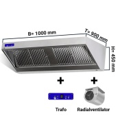 Wall hood 1,0 m - with motor, controller, filter and lamp