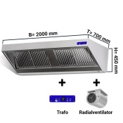 Wall hood 2,0 m - with motor, controller, filter and lamp