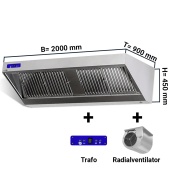 Wall hood 2,0 m - with motor, controller, filter and lamp