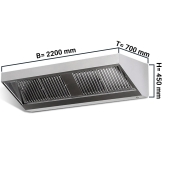 Wall hood 2,2 m - with filter & lamp