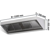 Wall hood 2,2 m - with filter & lamp