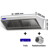 Wall hood 2,8 m - with motor, controller, filter and lamp