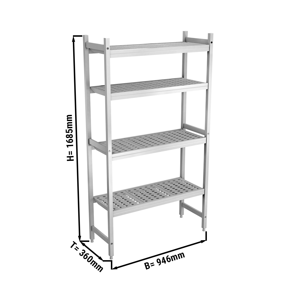 ALUMINUM FLOOR SHELF 946X360X1685MM, ANODIZED