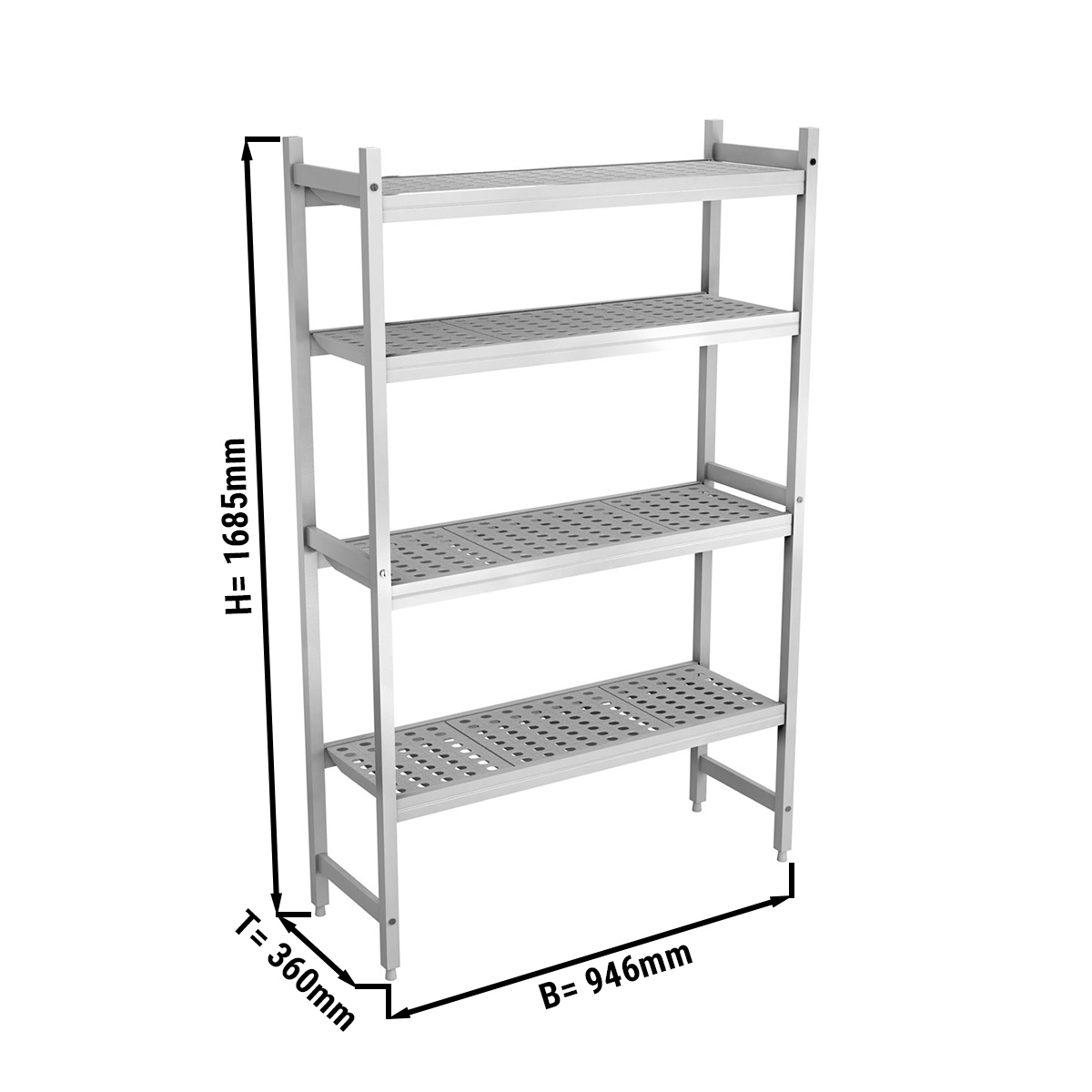 ALUMINUM FLOOR SHELF 1066X360X1685MM, ANODISED