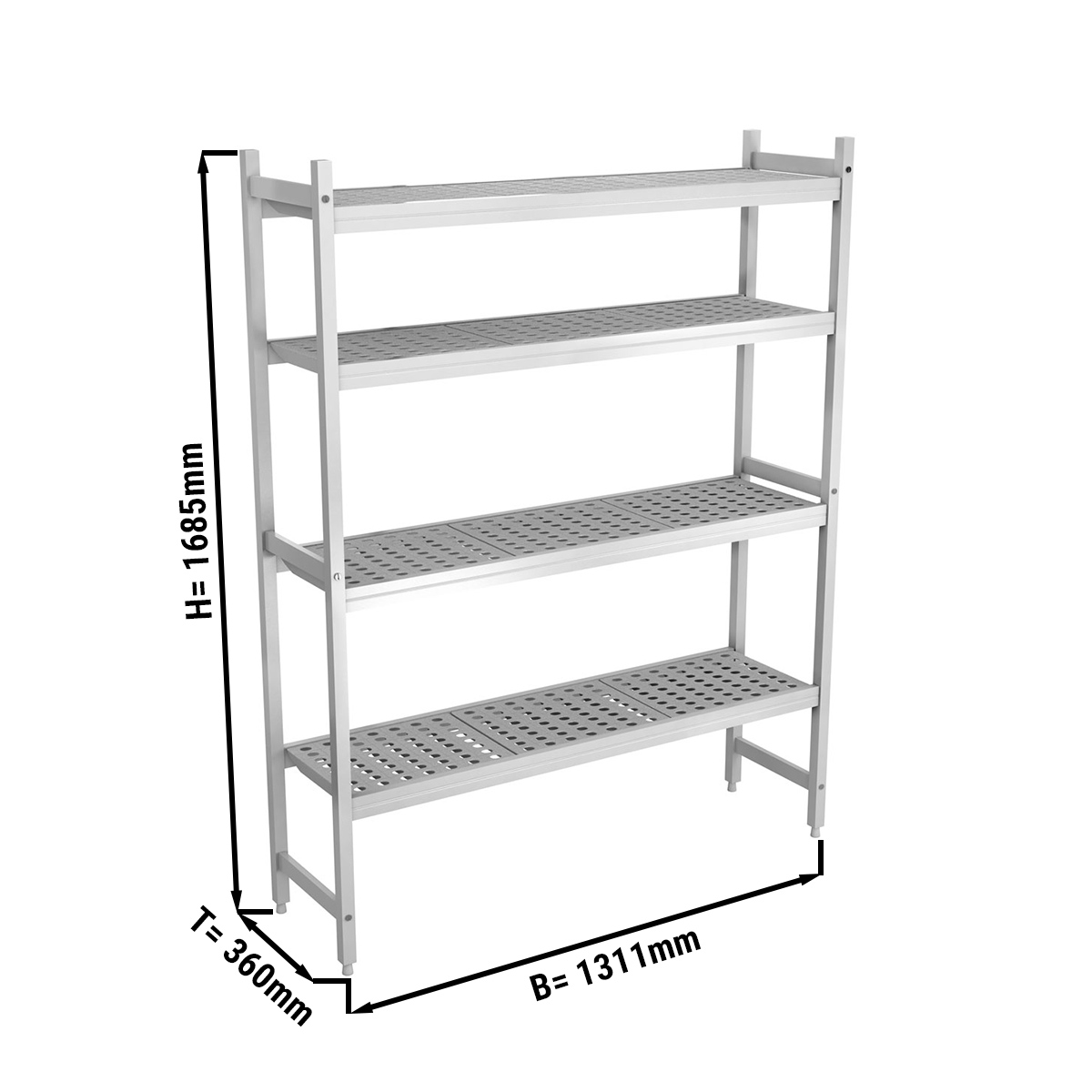 ALUMINUM FLOOR SHELF 1311X360X1685MM, ANODISED