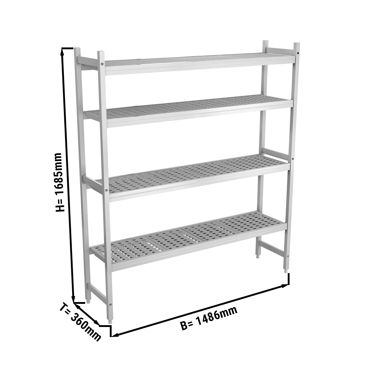 ALUMINUM FLOOR SHELF 1486X360X1685MM, ANODISED