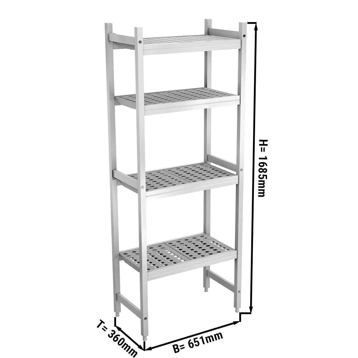 ALUMINUM FLOOR SHELF 651X360X1685MM, ANODIZED