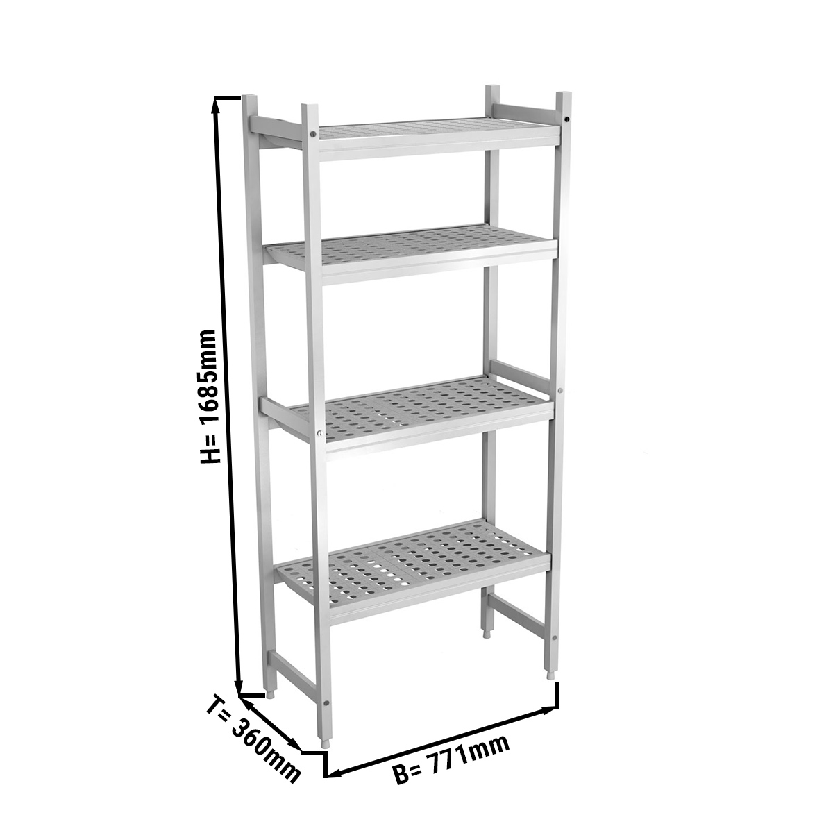 ALUMINUM FLOOR SHELF 771X360X1685MM, ANODISED