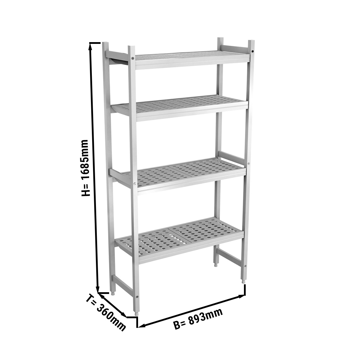 ALUMINUM FLOOR SHELF 893X360X1685MM, ANODIZED