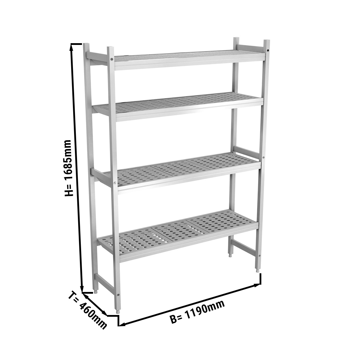 ALUMINUM FLOOR SHELF 1190X460X1685MM, ANODISED