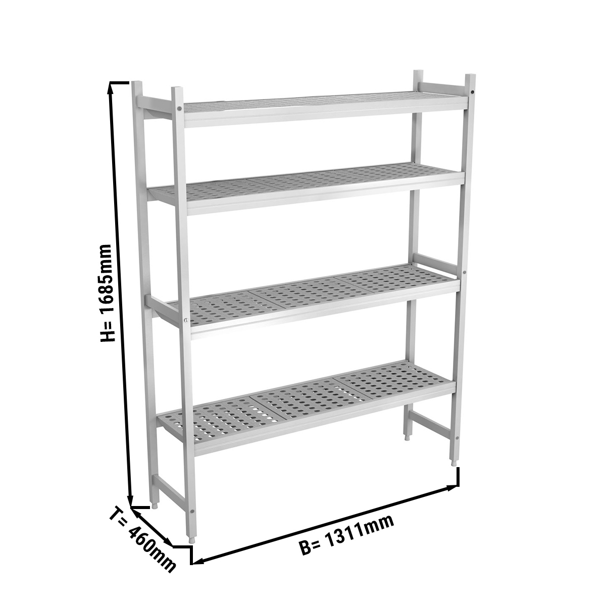 ALUMINUM FLOOR SHELF 1311X460X1685MM, ANODISED