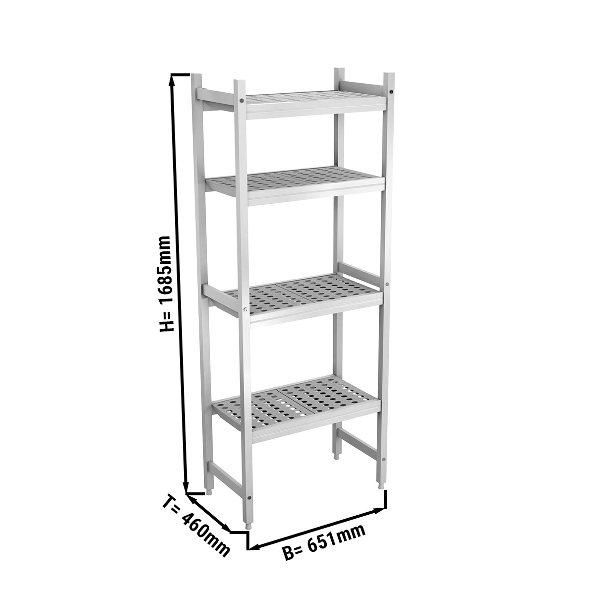 ALUMINUM FLOOR SHELF 651X460X1685MM, ANODIZED