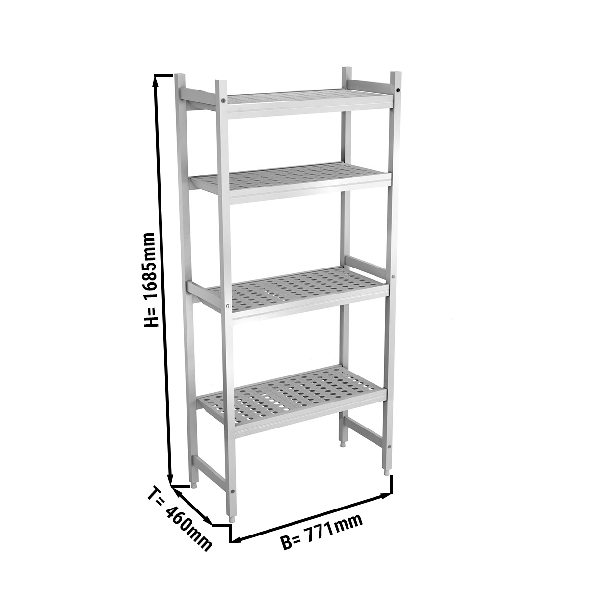 ALUMINUM FLOOR SHELF 771X460X1685MM, ANODISED